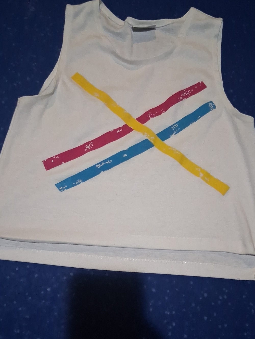 Vintage White Sleeveless Striped Tank With  Graphics Made In U.S.A